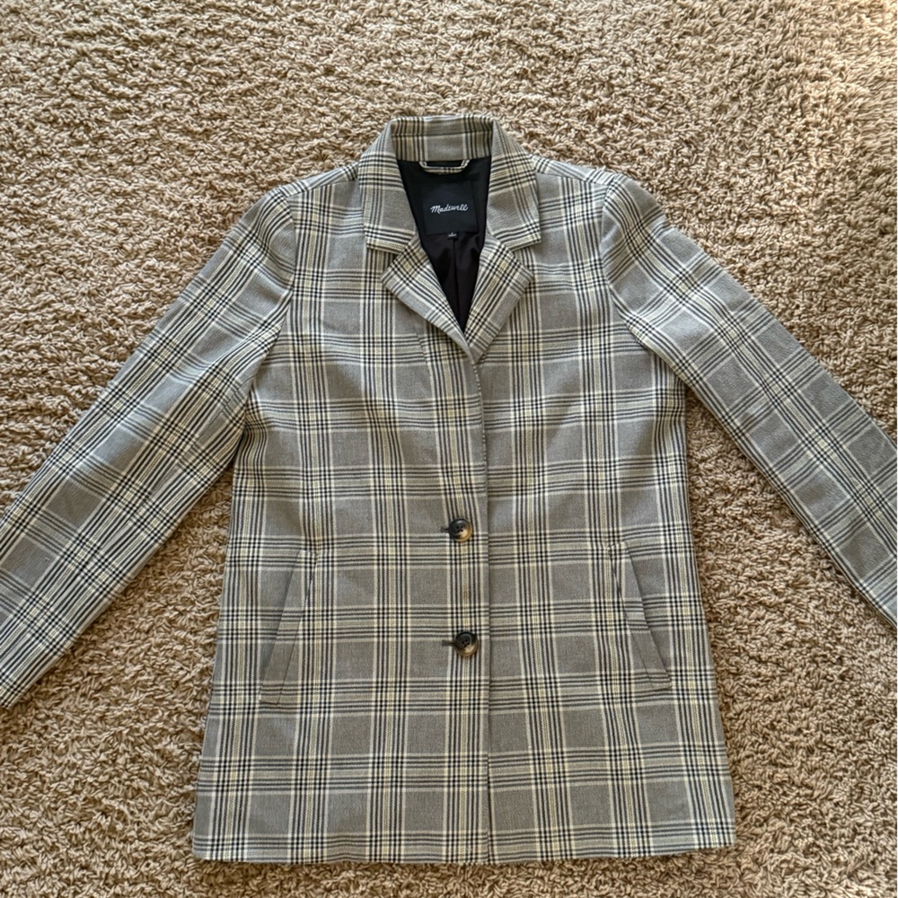 Madewell Grey Plaid Double Breasted Colbert Blazer Small